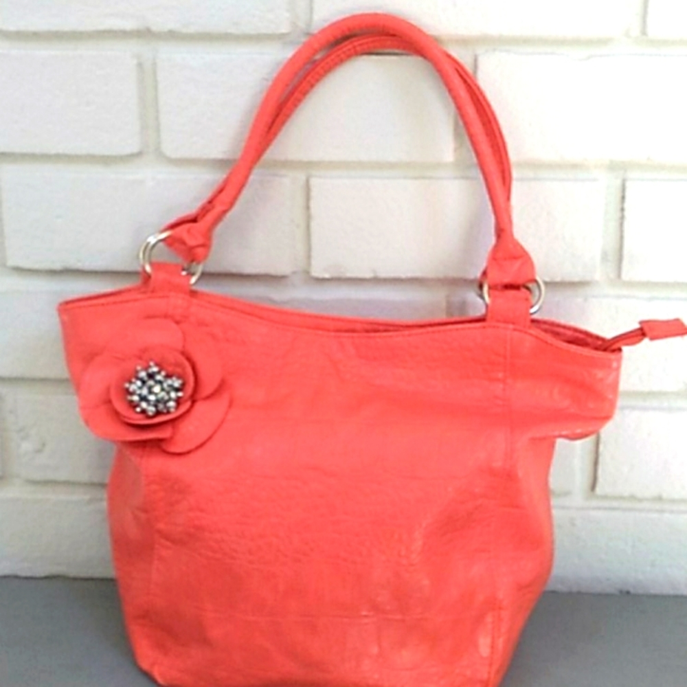 Orange Alligator Design Flowered Shoulder Bag.